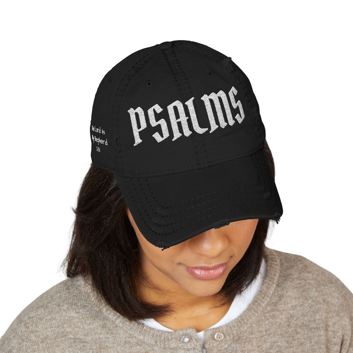Psalms 23:1 Distressed Embroidered Dad Hat