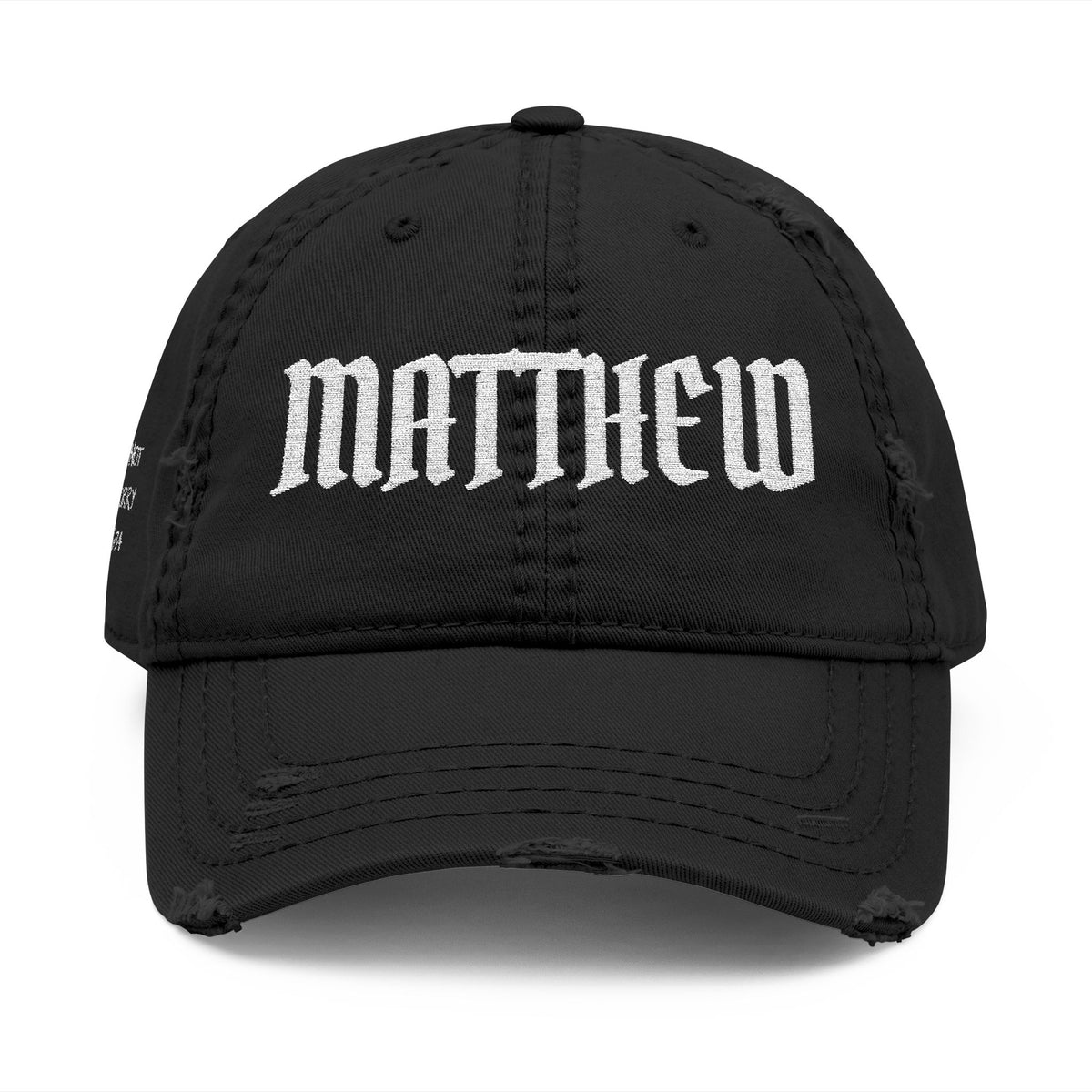 Matthew 6:34 Distressed Embroidered Dad Hat