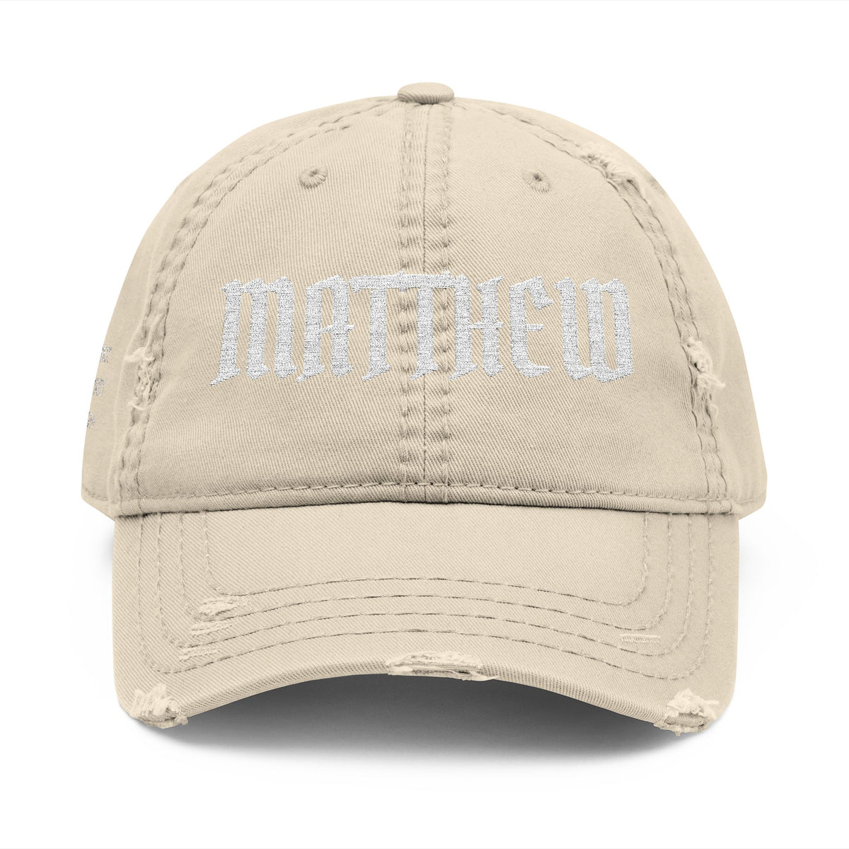 Matthew 6:34 Distressed Embroidered Dad Hat